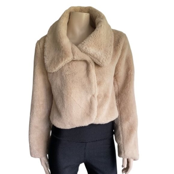 Miami Faux Fur Cropped Tan Jacket Sz Sm - Picture 1 of 12